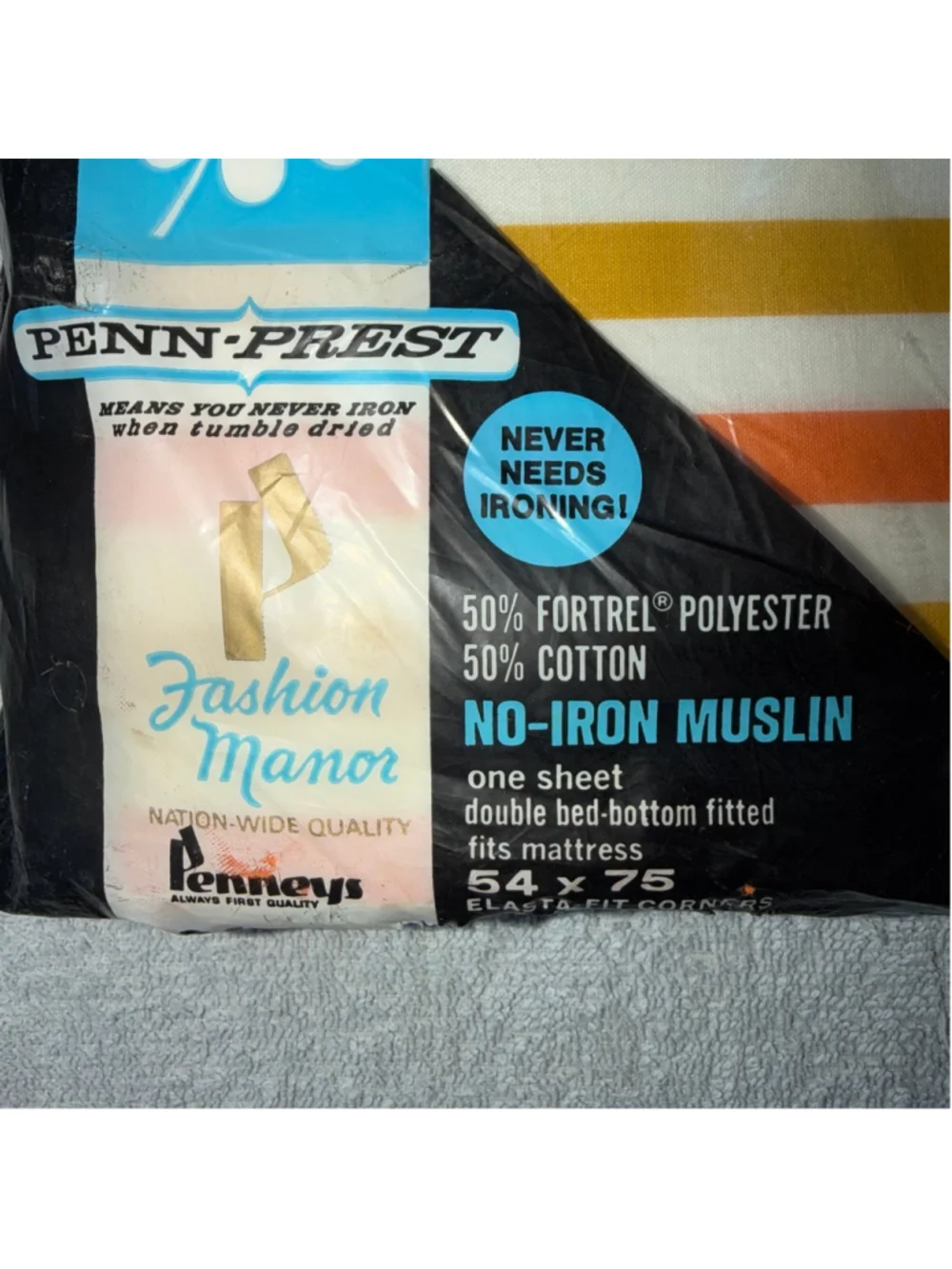NOS Vintage Penn-Prest No-iron Muslin Double Bed Fitted Sheet Marigold 54 X 75